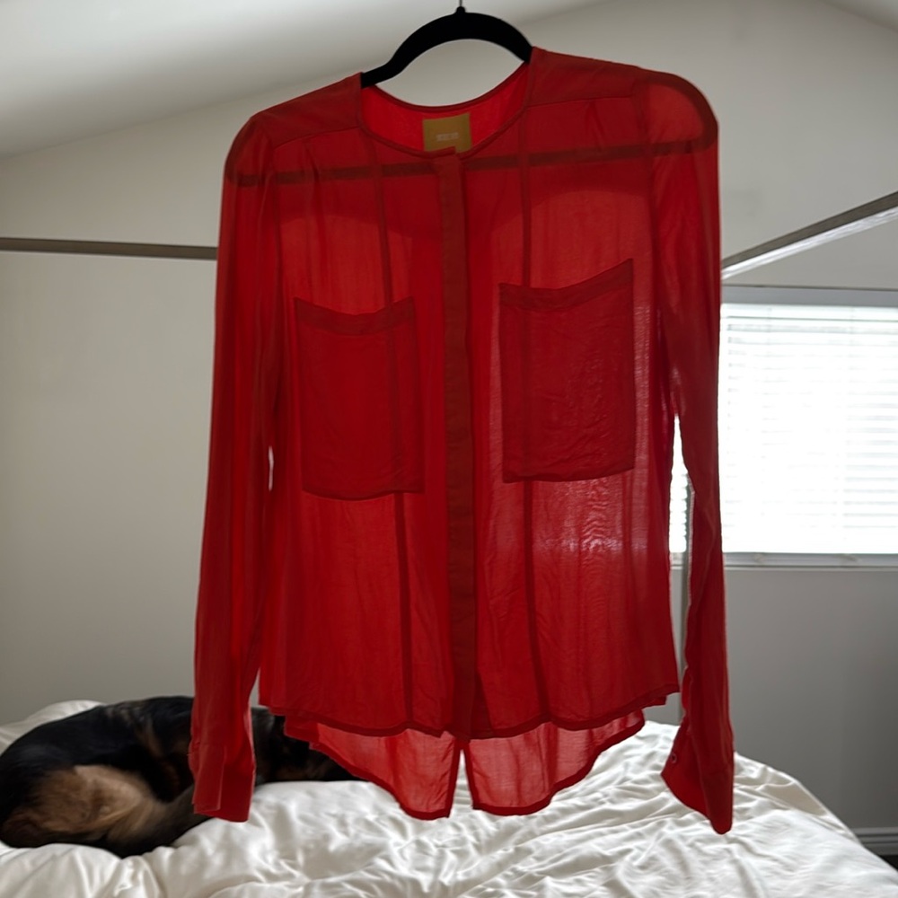 Anthropologie Maeve Coral Button Down Blouse Back Slit Size 8